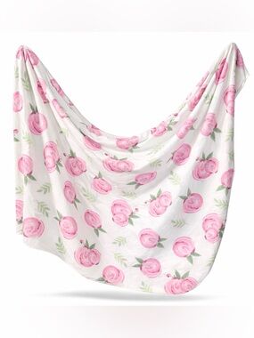 Copper Pearl Grace Floral Swaddle Blanket Pink Rose Knit 46x46